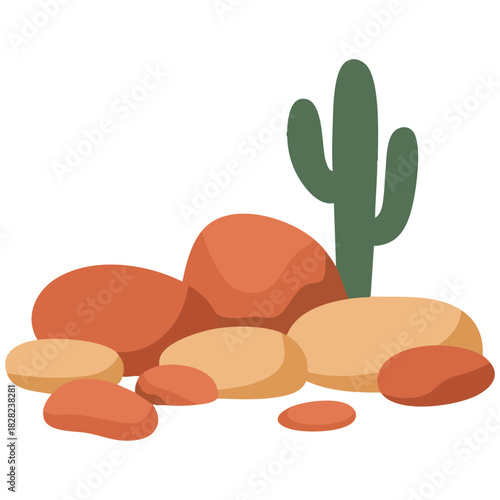 Arid desert scenery with stone rocks and parched shrubs sandy terrain isolated vector illustration