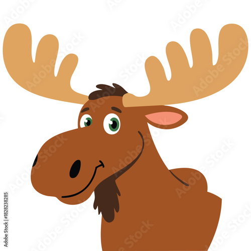 Amusing moose head illustration with humorous expression cartoon character isolated on white background