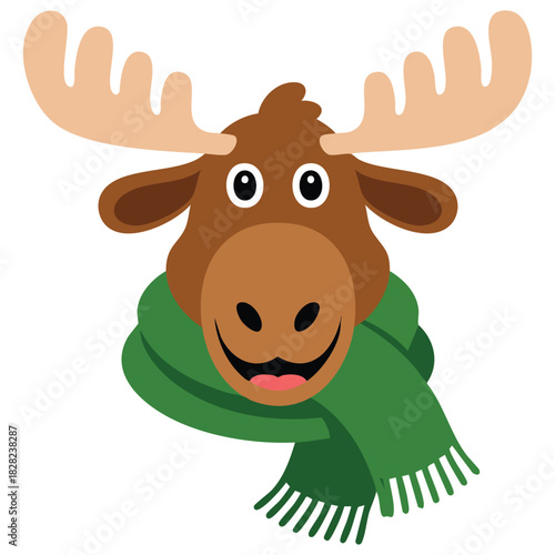 Comical cartoon moose head with large antlers funny animal character isolated vector illustration