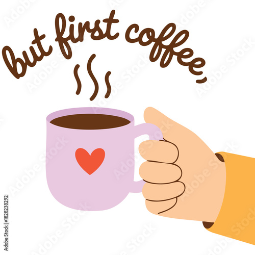 Coffee lovers poster design with warm brew cup cafe taste isolated vector illustration on white background