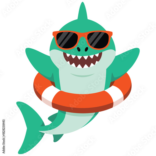 Funny shark wearing sunglasses cool marine predator isolated vector illustration on white
