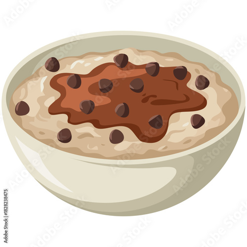 Chocolate oatmeal with chocolate chips breakfast cereal isolated vector illustration on white