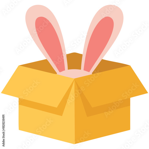 Cute bunny in cardboard box Easter holiday design isolated vector illustration on white background