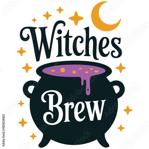 Magic potion cauldron with bubbles Halloween theme isolated vector illustration on white