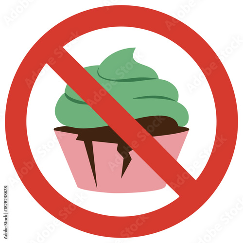 No cupcake prohibition sign with crossed illustration isolated vector illustration on white