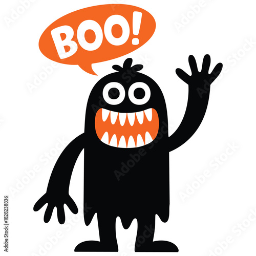 Scary monster screaming with fang teeth Halloween isolated vector illustration on white