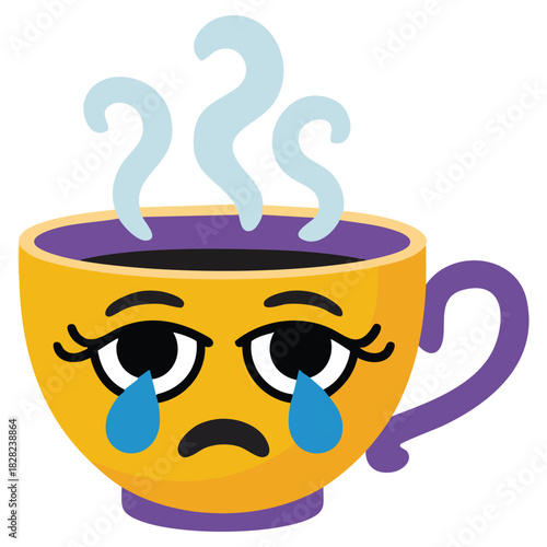 Sad crying face emoji cup flat design isolated vector illustration on white background