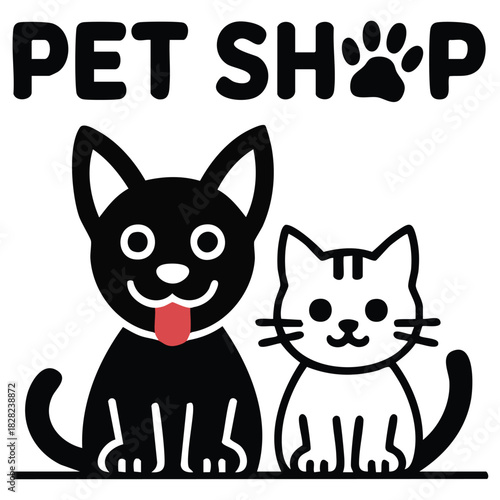 Pet shop icon with dog cat animals and paw print isolated vector illustration