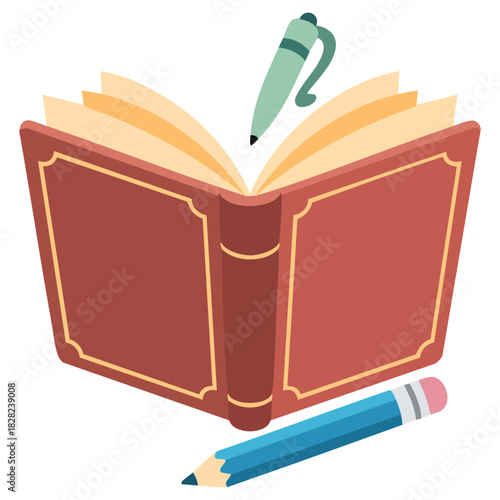 Blank notebook with pen for text design isolated vector illustration on white background