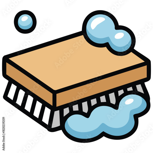 Cartoon scrubbing brush cleaning tool isolated vector illustration on white background