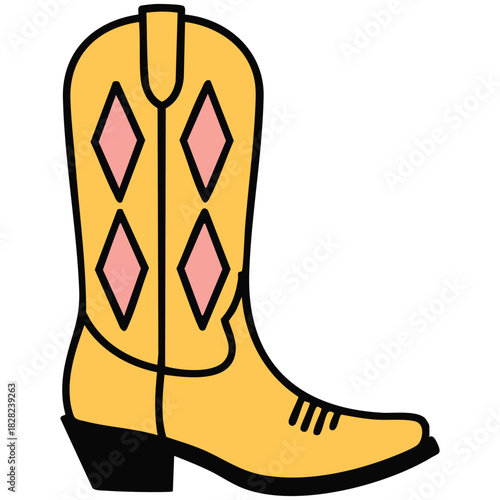 Classic American cowboy boot fashion vintage isolated vector illustration on white