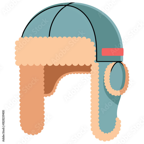 Winter hat with ear flaps blue ushanka isolated vector illustration on white background