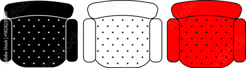 icon set of an upholstered armchair or sofa seen from the top, in various styles for floor plans