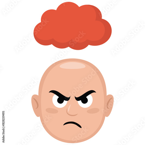 Stressed man head with fire burnout emotion isolated vector illustration on white