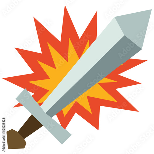 Magical flaming sword weapon for knight wizard fire enchantment blade isolated vector illustration on white background