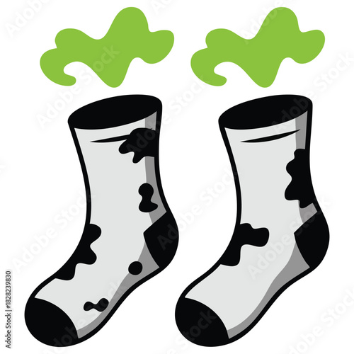 Filthy sock needing wash grimy clothing item odor problem isolated vector illustration on white background