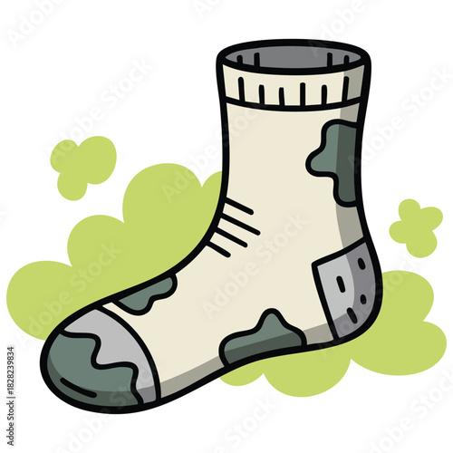 Unwashed stinky sock with messy appearance foul smell dirty laundry isolated vector illustration on white background