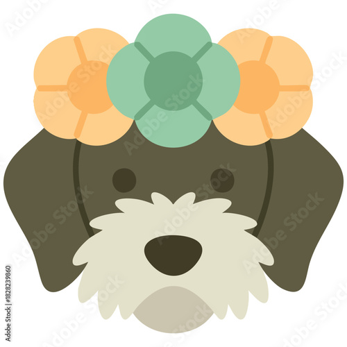 Party animal dog face with celebration headband and fun pipe isolated vector illustration on white background