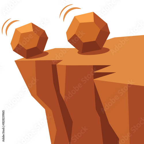 Falling rocks from cliff landslide danger crisis concept isolated vector illustration on white background