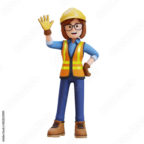 Female Handywoman Construction Worker waving hello