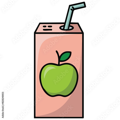 Children drink box with drinking straw juice package isolated vector illustration on white background