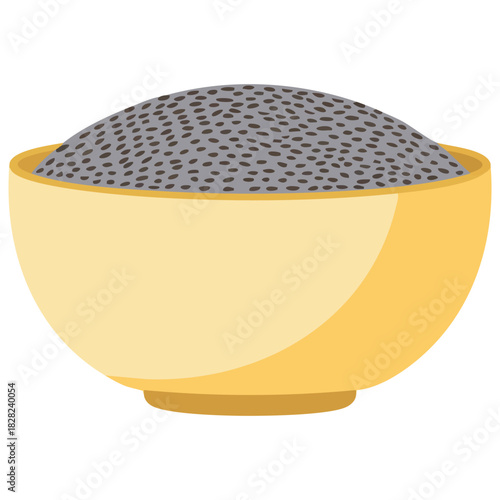 Chia seeds in wooden bowl healthy superfood ingredient isolated vector illustration on white background