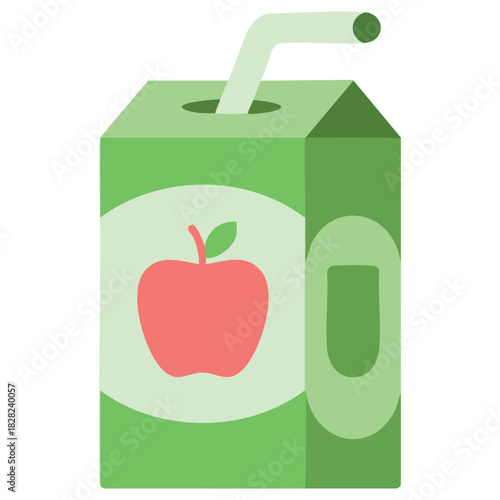 Kids juice container with flexible straw beverage box isolated vector illustration on white background