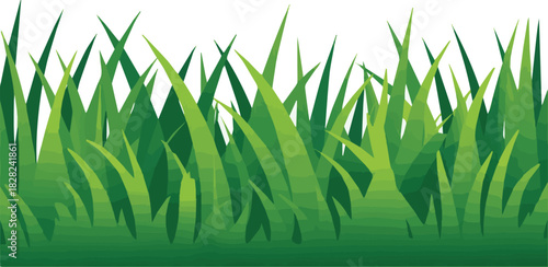 Generate a Fresh realistic grass clusters in various shapes. Green lawn border for spring and summer landscape scenes, nature decor and eco-friendly vector art with white background