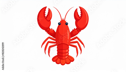 A vibrant, isolated cartoon illustration of a red lobster on a white background, showcasing its iconic claws and segmented body, perfect for seafood themes and marine life graphics