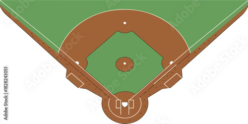 Clean and simplified illustration of a baseball field with accurate lines and solid colors