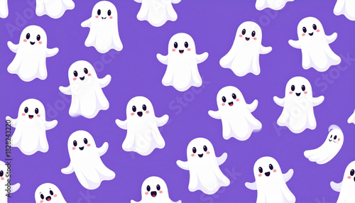 Whimsical Halloween Ghost Pattern on a Vibrant Purple Background Fun and Festive Design