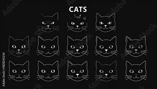 Cute Cat Icons A collection of charming cat face illustrations in a stylish minimalist design perfect for various applications