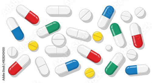 Colorful Medicine Collection of Pills, Tablets, and Capsules for Health and Wellness