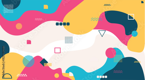 Memphis background with colorful shapes and graphic element for design