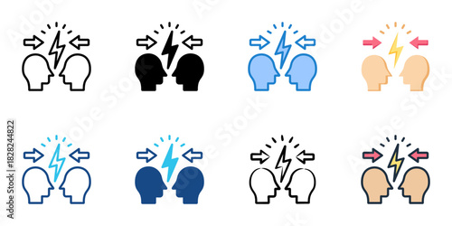 Conflict icon set multiple style vector collection 
