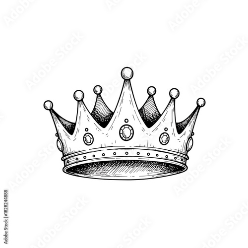 Vintage Royal Crown Sketch, Symbolizing Majesty, Power, and Regal Authority with Intricate Engraving Details, Hand-Drawn Emblem of Nobility