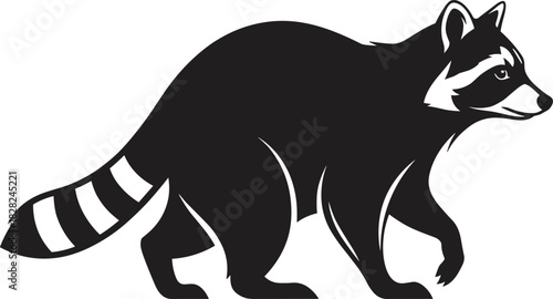 Stylized raccoon silhouette vector illustration featuring bold wildlife design, forest animal artwork, detailed graphic elements for nature themed branding and creative outdoor projects