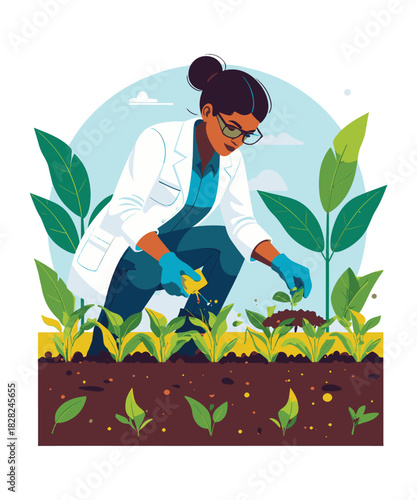Scientist growing plants in soil for sustainable agriculture research, cultivating new plant species for a greener future, promoting environmental awareness