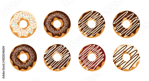 An assortment of delicious, colorful donuts with various sweet glazes and sprinkles, perfect for a treat.