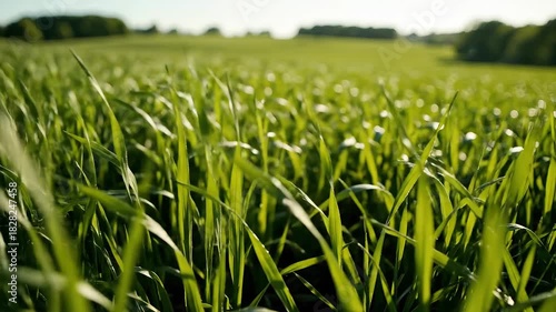 Lush Green Wheat Field Swaying Gently in the Breeze on a Sunny Day A Serene Agricultural Landscape with Vibrant Colors and Natural Beauty 1.
