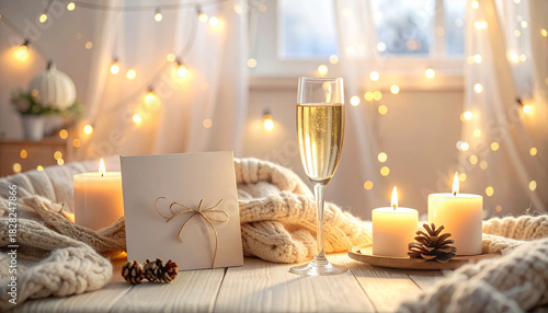 christmas still life with candles and decorations
