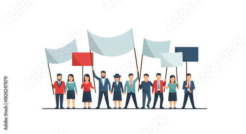 Diverse group marching for change, peaceful demonstration with signs, unity and solidarity, activism and social justice, people power and collective action