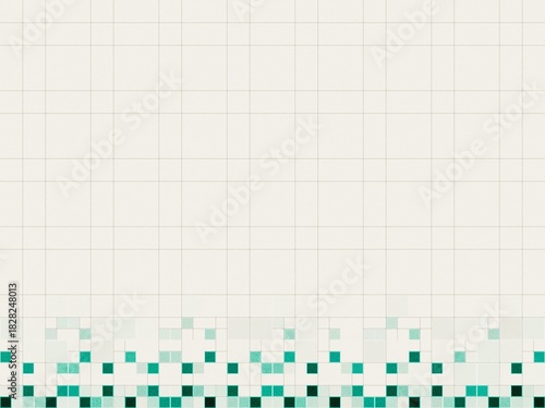 Clean grid background with teal squares scattered at the bottom edge.