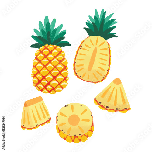 Cute pineapple fruit crayon illustration symbol icon sticker