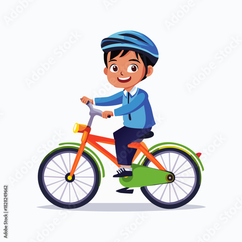 Cheerful boy riding a bicycle cartoon.