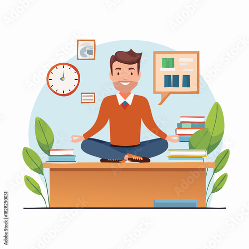 Meditating Man Seated at Office Desk.