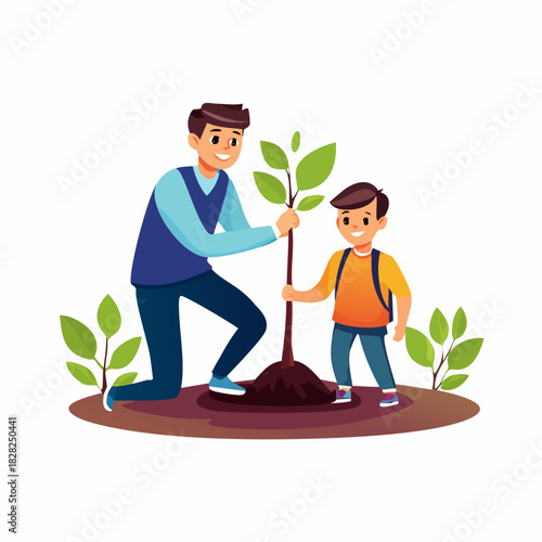 Two People Planting a Young Tree Together.