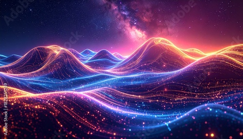 Wallpaper Mural Vibrant neon landscape of flowing data streams under a cosmic starlit sky, representing the digital frontier concept Torontodigital.ca