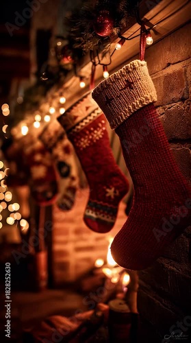 Hello December, hello winter's cozy glow, with stockings hung by the fireplace, evoking a delightful hello winter cartoon spirit for the holidays