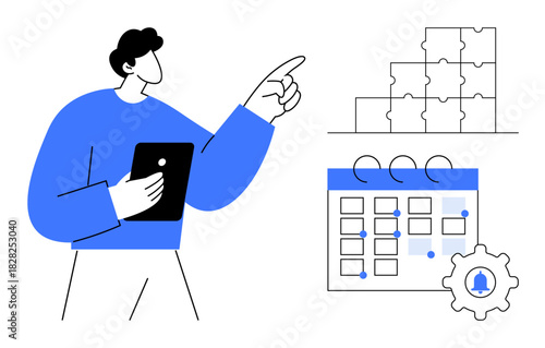 Task management concept. Task management with schedules, deadlines, and integration with puzzle solving. Task management supports efficient planning and productivity. For businesses, project